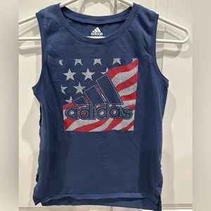 Girls Adidas size large tank top. Navy blue with red and white stars & stripes.